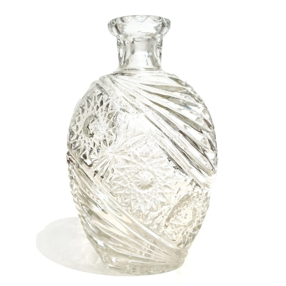 Vintage Cut Crystal Glass Vase Floral Flower Star Sun Design Clear Decor Elegant